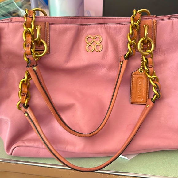 Coach Handbags - Coach Pink Leather Shoulder Bag with Gold Hardware